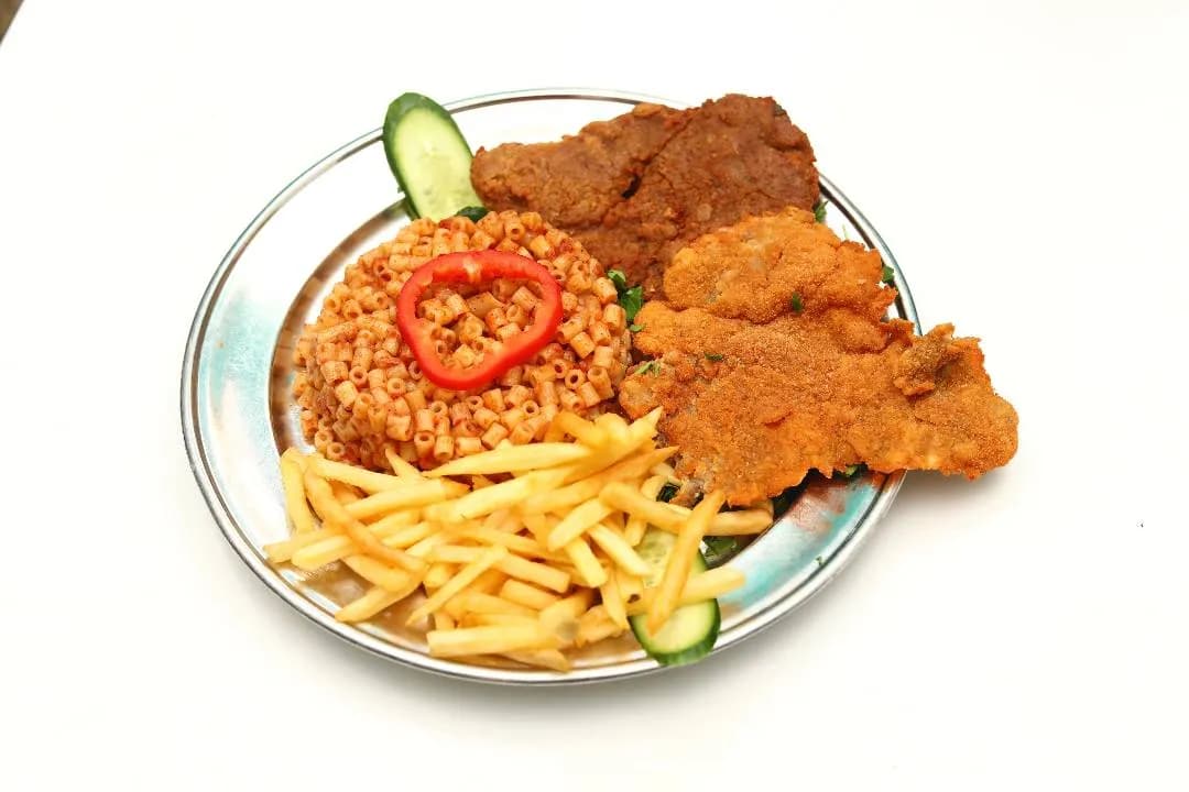 اسكالوب بانية + مكرونة + بطاس
